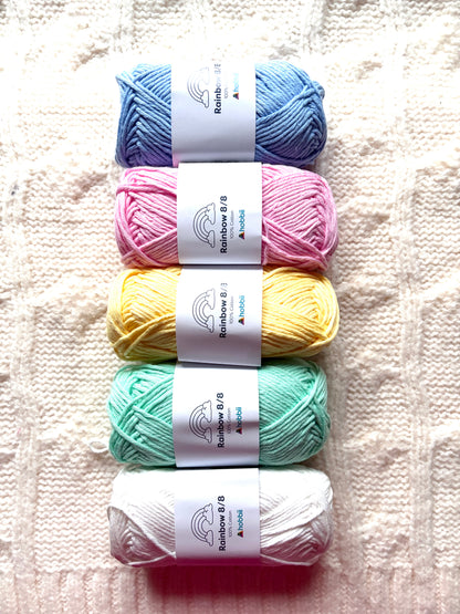 5 balls x 50g Hobbii : Rainbow Cotton Yarn 8/8 Color Pack 04 : 100% Cotton