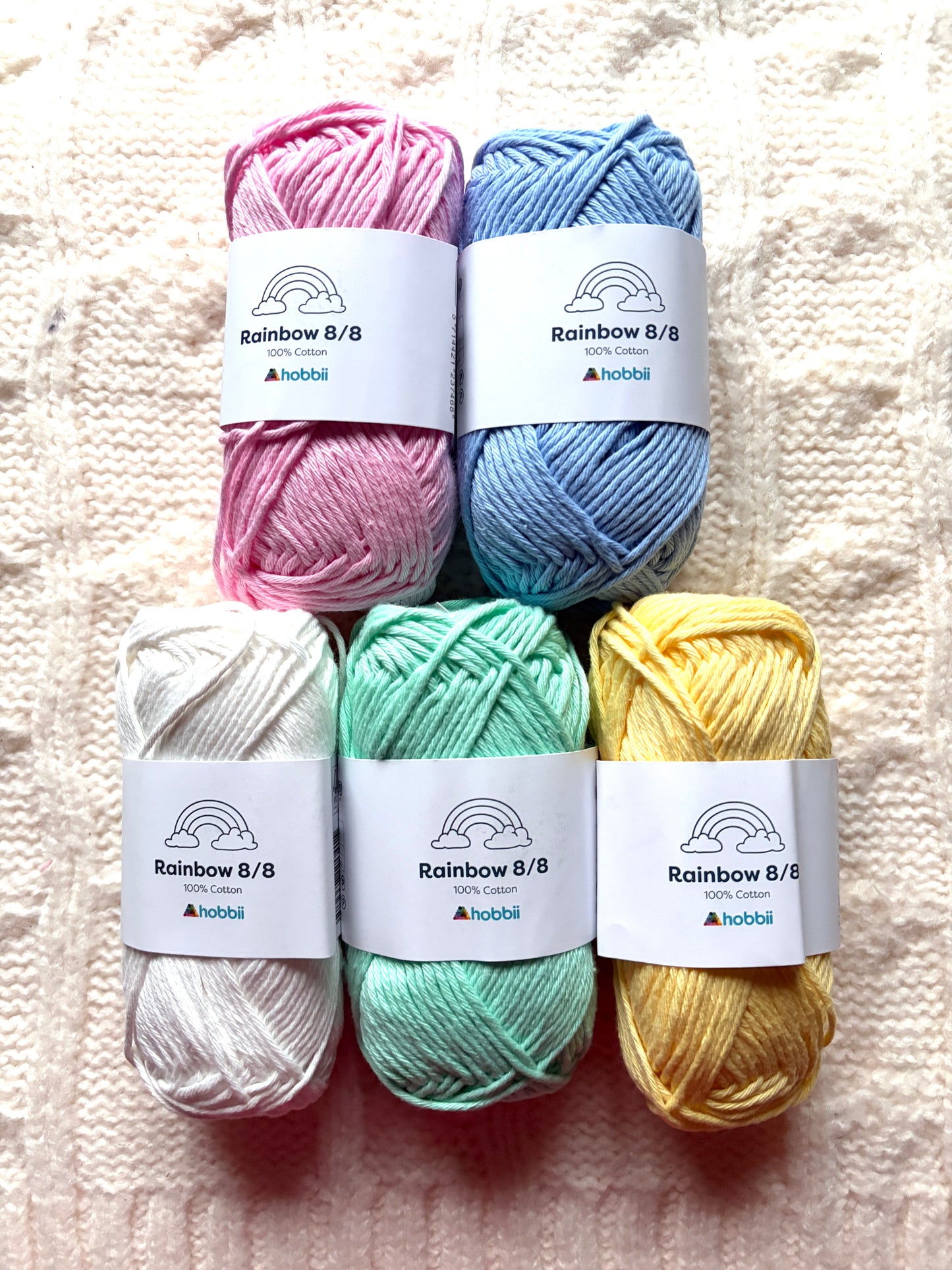 5 balls x 50g Hobbii : Rainbow Cotton Yarn 8/8 Color Pack 04 : 100% Cotton