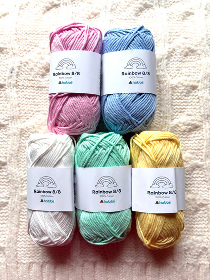 5 balls x 50g Hobbii : Rainbow Cotton Yarn 8/8 Color Pack 04 : 100% Cotton