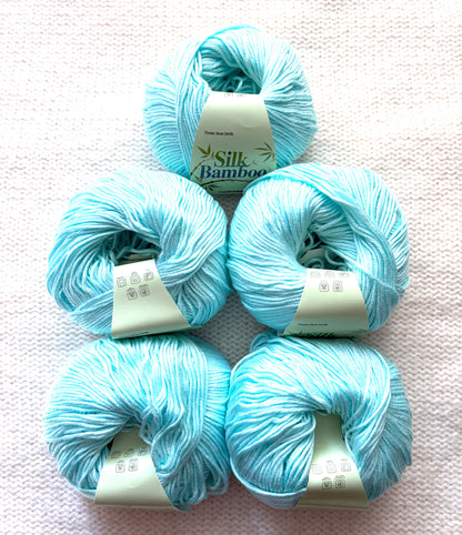 5 balls x 50g Cashmere Silk yarn : Cashmere + Silk + Bamboo fiber : 17 Turquoise