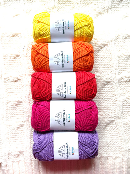 10 balls x 50g Hobbii : Rainbow Cotton Yarn 8/6 Color Pack 11 : 100% Cotton