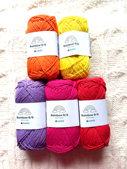 10 balls x 50g Hobbii : Rainbow Cotton Yarn 8/6 Color Pack 11 : 100% Cotton