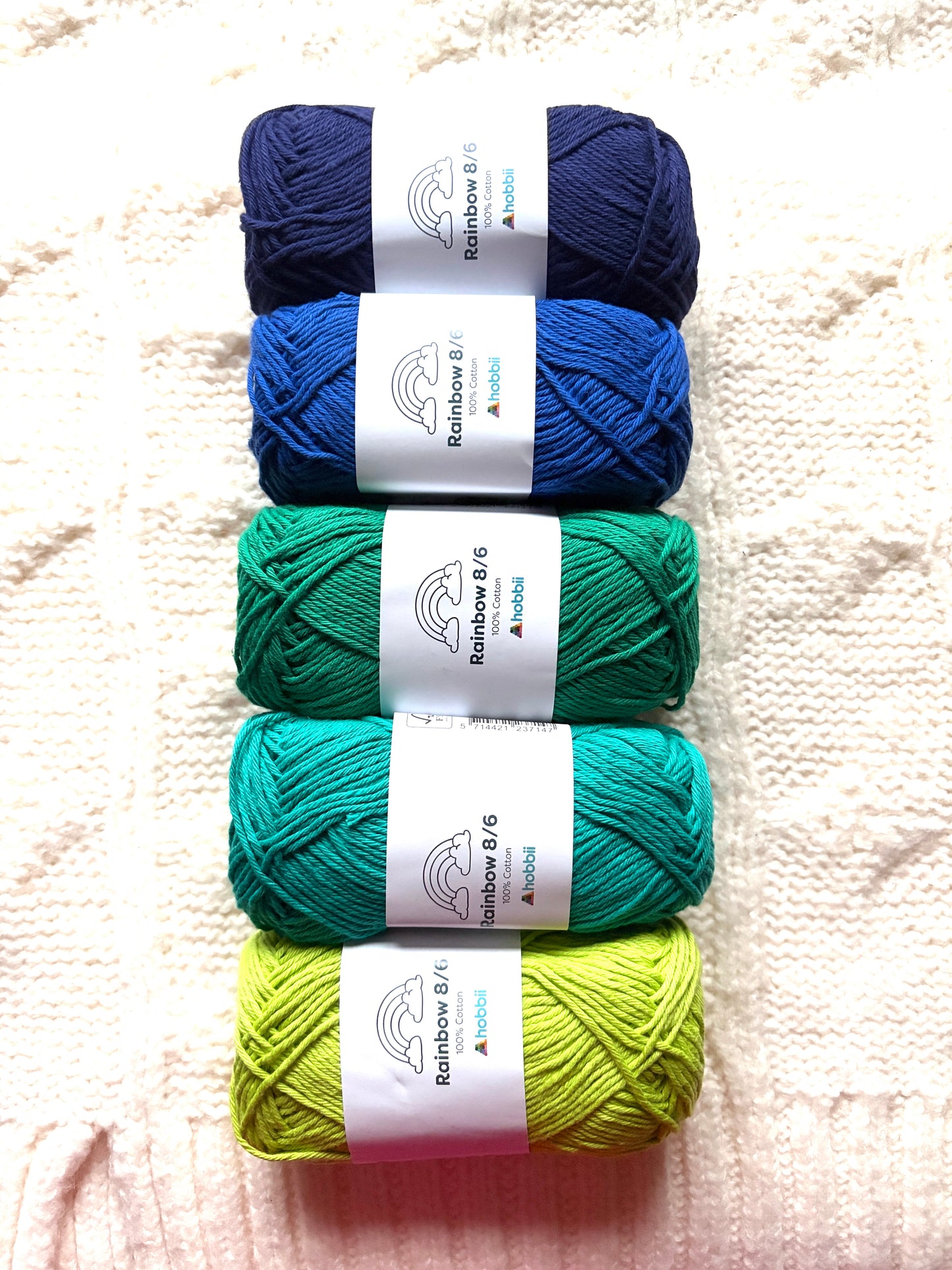 5 balls x 50g Hobbii : Rainbow Cotton Yarn 8/6 Color Pack 11A : 100% Cotton