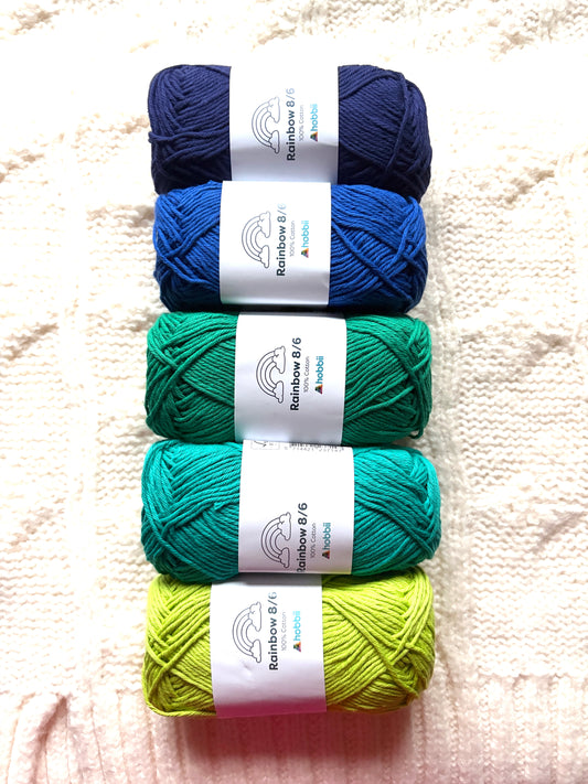 5 balls x 50g Hobbii : Rainbow Cotton Yarn 8/6 Color Pack 11A : 100% Cotton