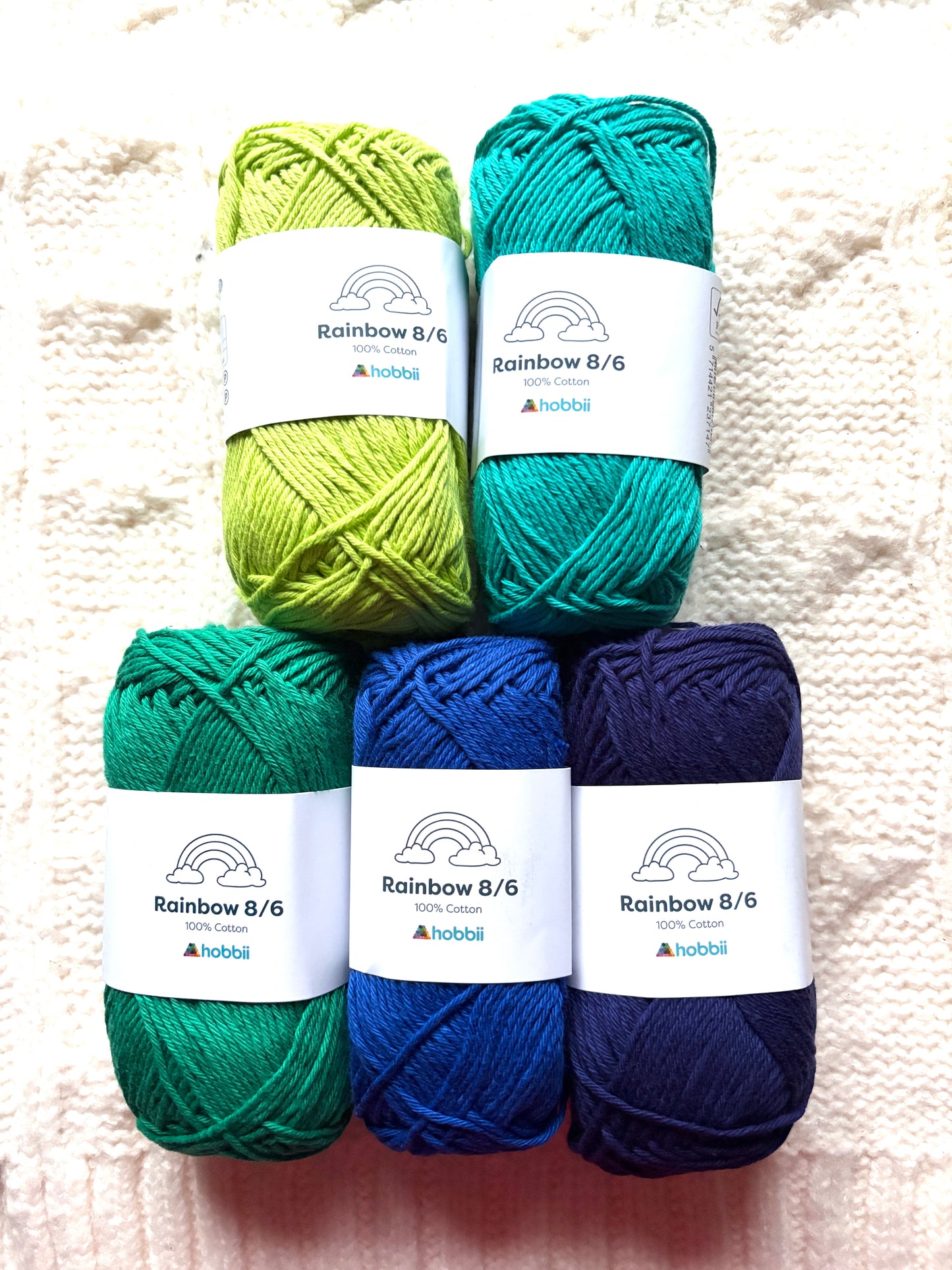 5 balls x 50g Hobbii : Rainbow Cotton Yarn 8/6 Color Pack 11A : 100% Cotton