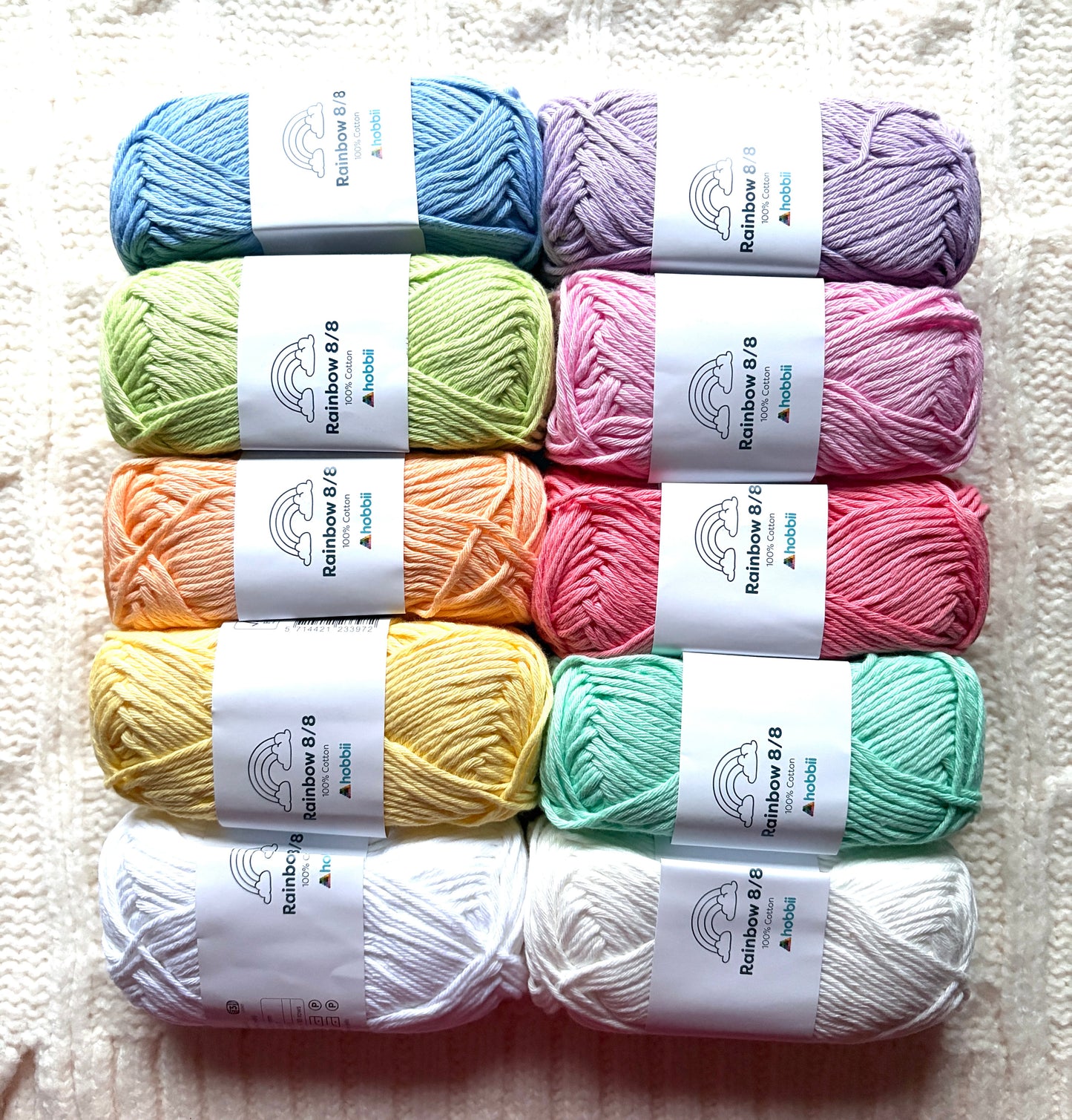 10 balls x 50g Hobbii : Rainbow Cotton Yarn 8/8 Color Pack 05 : 100% Cotton