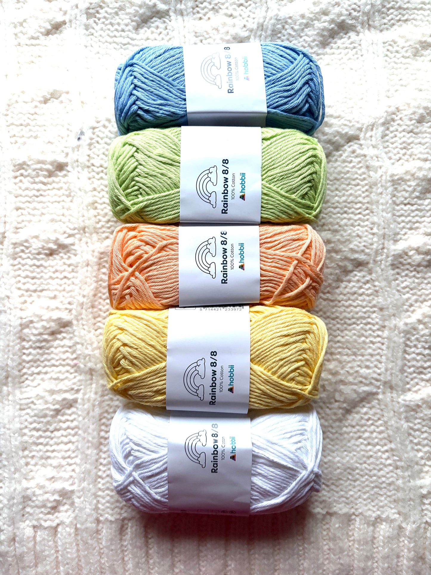 5 balls x 50g Hobbii : Rainbow Cotton Yarn 8/8 Color Pack 05A : 100% Cotton