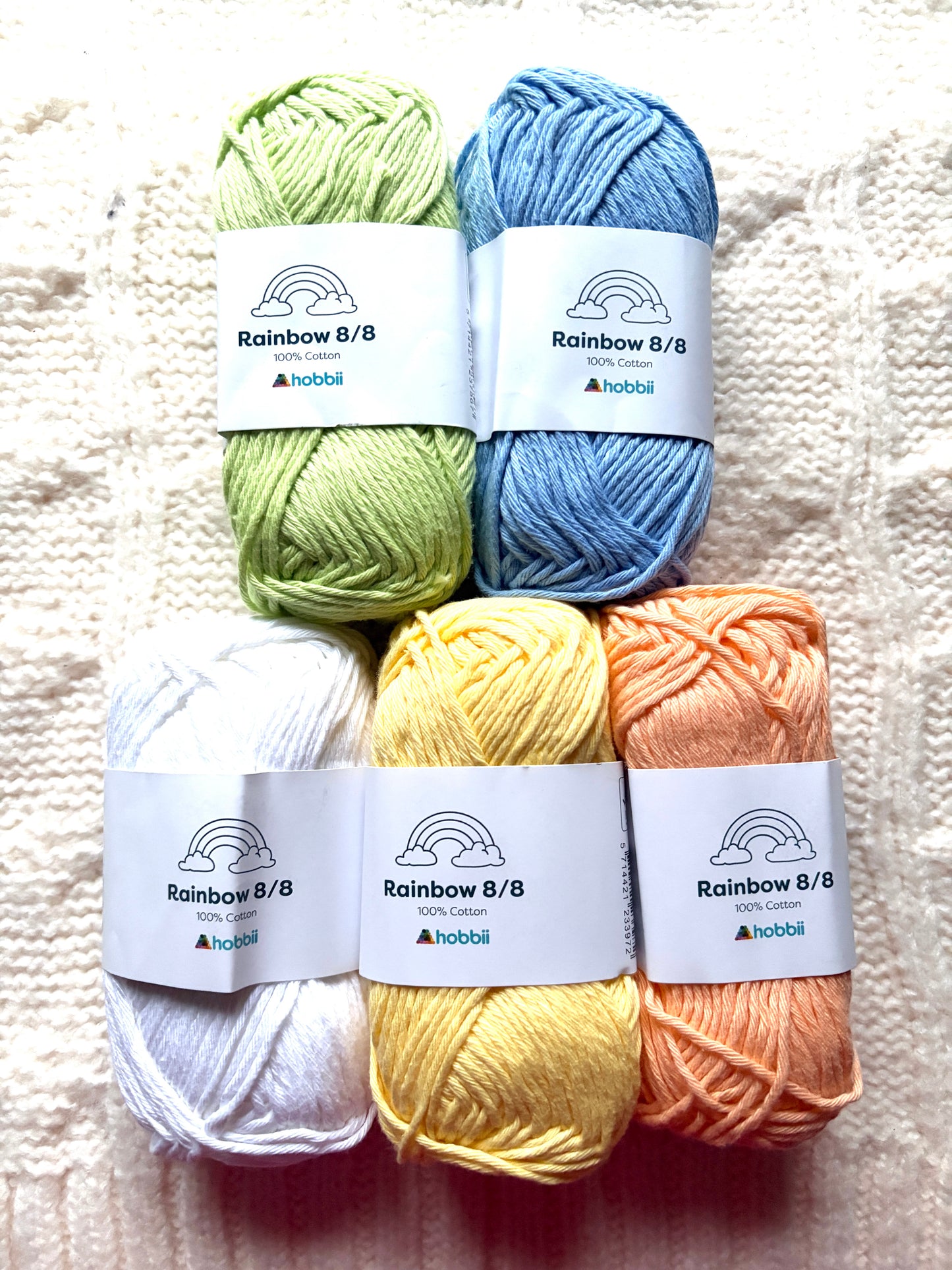 10 balls x 50g Hobbii : Rainbow Cotton Yarn 8/8 Color Pack 05 : 100% Cotton