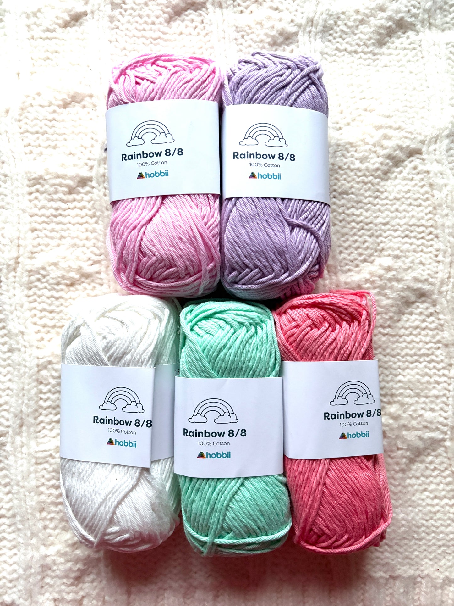 5 balls x 50g Hobbii : Rainbow Cotton Yarn 8/8 Color Pack 05B : 100% Cotton