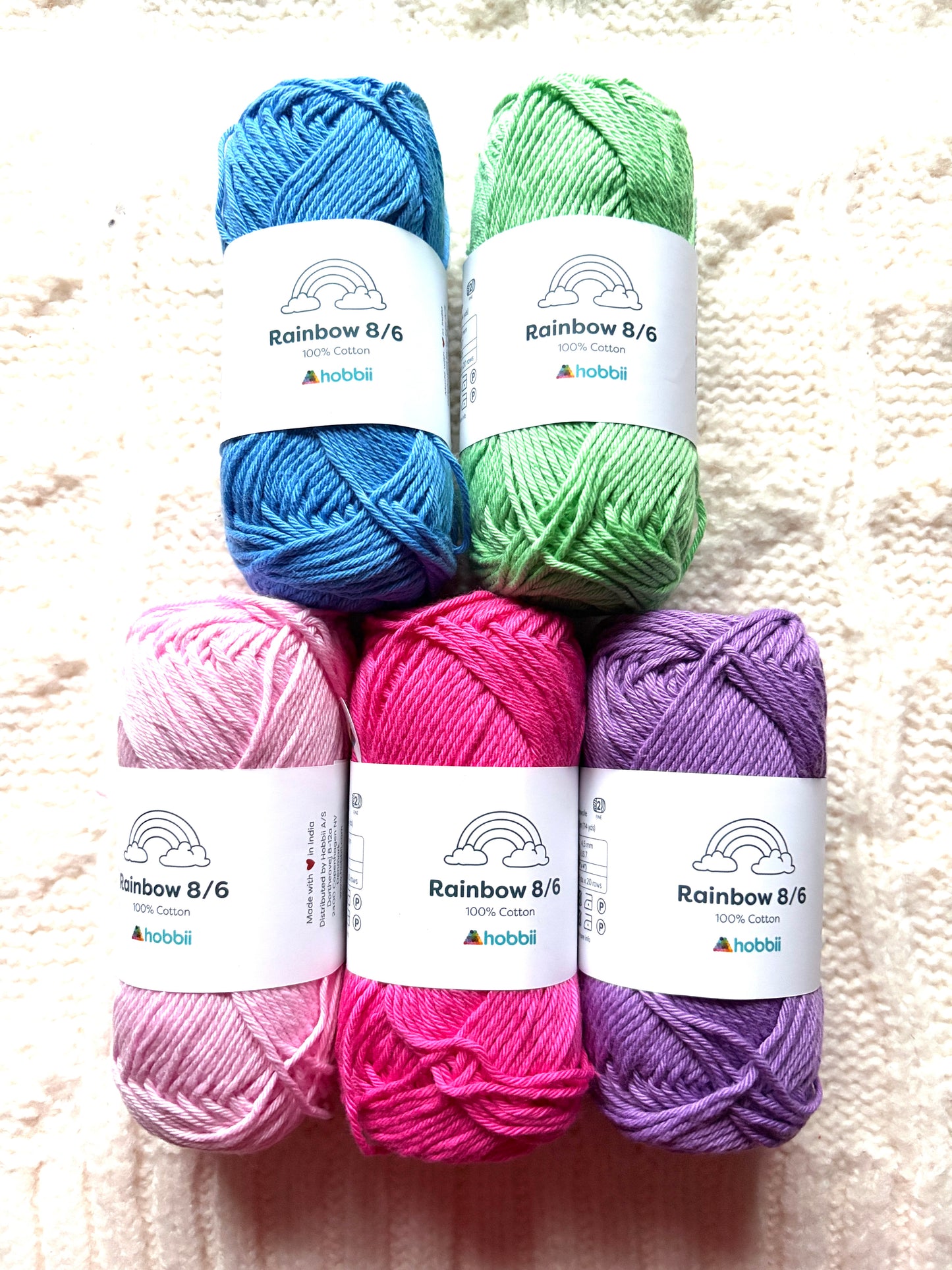 5 balls x 50g Hobbii : Rainbow Cotton Yarn 8/6 Color Pack 06B : 100% Cotton