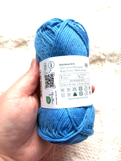 5 balls x 50g Hobbii : Rainbow Cotton Yarn 8/6 Color Pack 06B : 100% Cotton