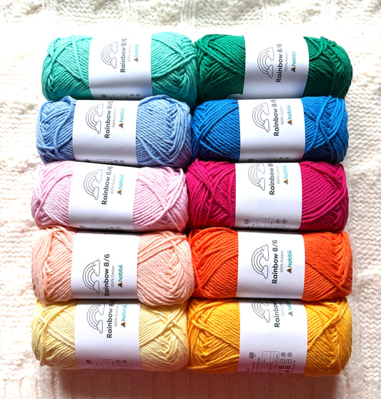 10 balls x 50g Hobbii : Rainbow Cotton Yarn 8/6 Color Pack 12 : 100% Cotton