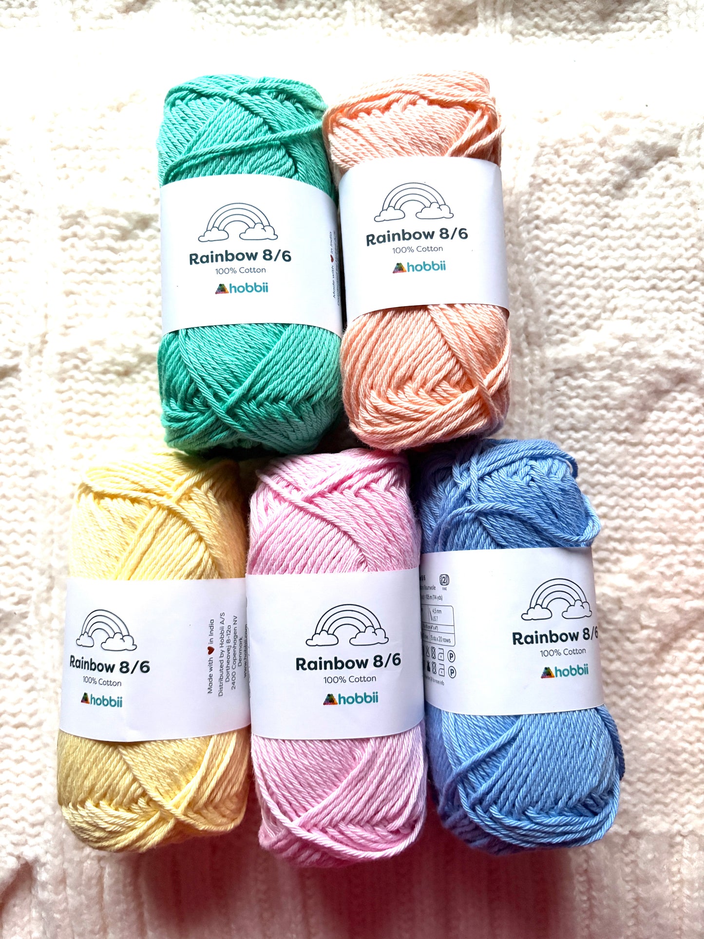 5 balls x 50g Hobbii : Rainbow Cotton Yarn 8/6 Color Pack 12A : 100% Cotton (Copy)