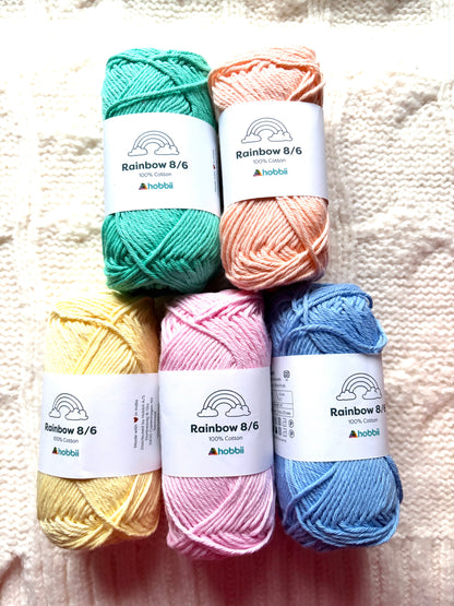 5 balls x 50g Hobbii : Rainbow Cotton Yarn 8/6 Color Pack 12A : 100% Cotton (Copy)