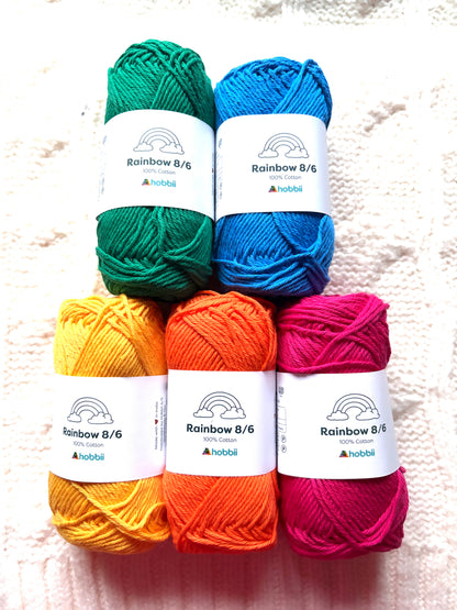 10 balls x 50g Hobbii : Rainbow Cotton Yarn 8/6 Color Pack 12 : 100% Cotton