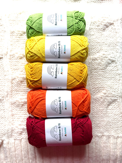 5 balls x 50g Hobbii : Rainbow Cotton Yarn 8/6 Color Pack 09A : 100% Cotton (Copy)