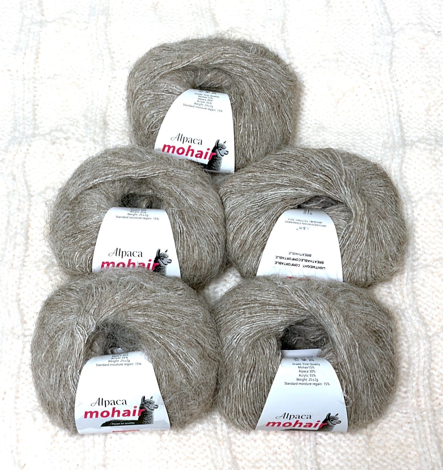 5 balls x 25g Alpaca Mohair yarn : Mohair + Alpaca + Acrylic : 09 Khaki