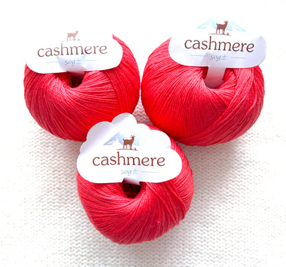 3 balls x 50g Cashmere yarn : 100% Cashmere : 11 Coral Red