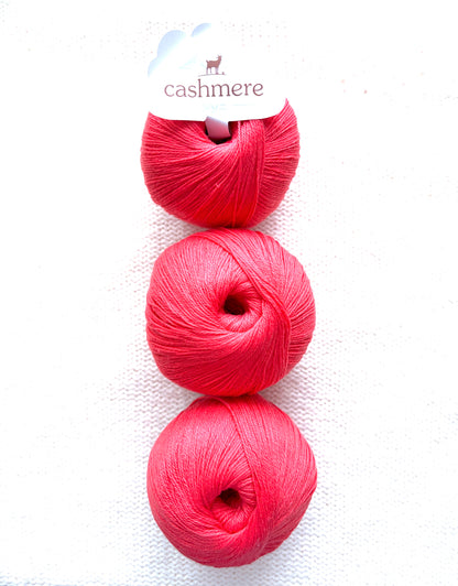 3 balls x 50g Cashmere yarn : 100% Cashmere : 11 Coral Red