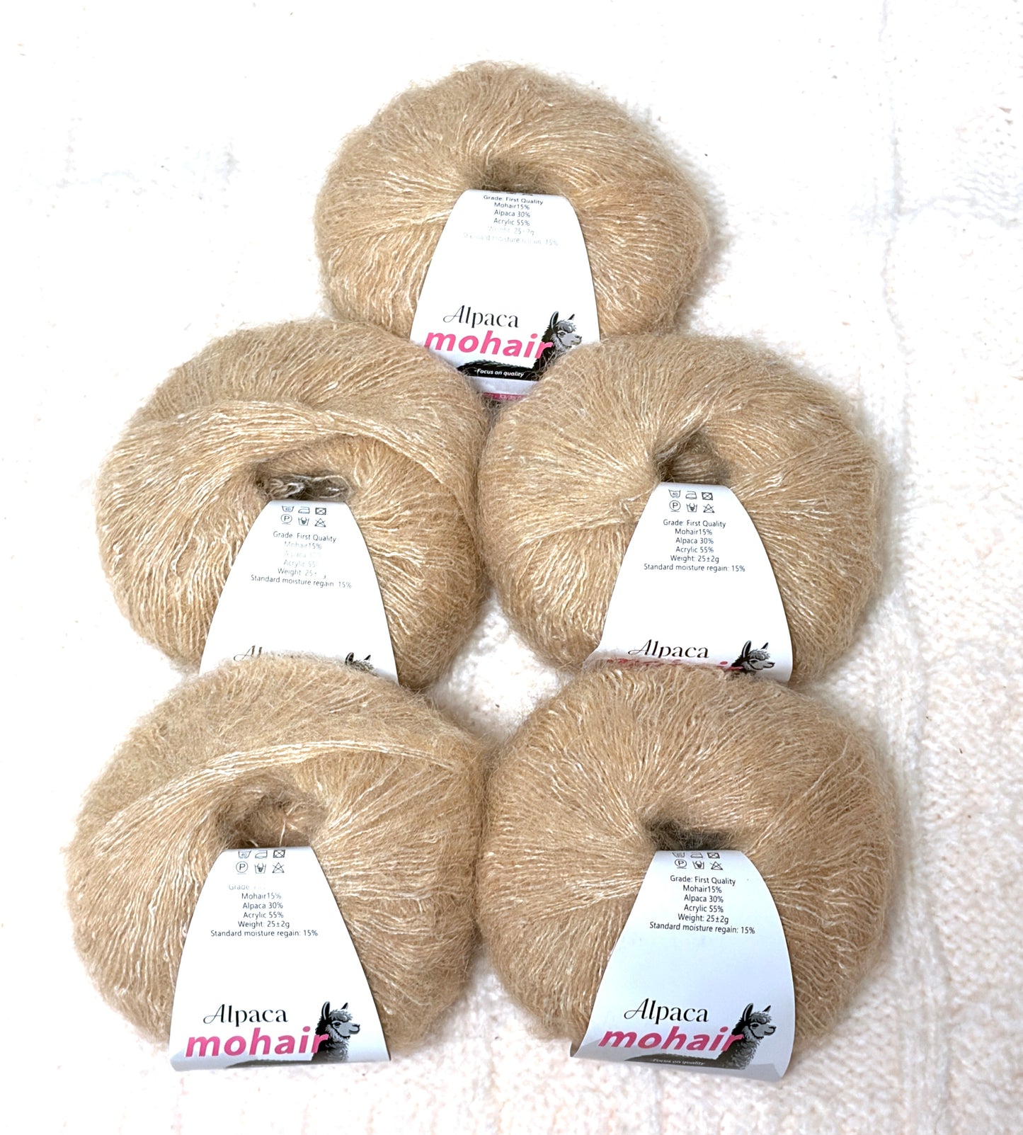 5 balls x 25g Alpaca Mohair yarn : Mohair + Alpaca + Acrylic : 08 Caramel