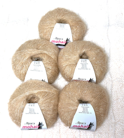 5 balls x 25g Alpaca Mohair yarn : Mohair + Alpaca + Acrylic : 08 Caramel