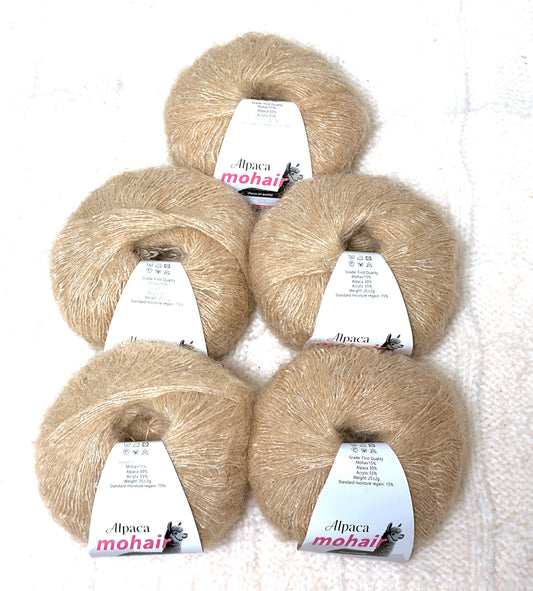 5 balls x 25g Alpaca Mohair yarn : Mohair + Alpaca + Acrylic : 08 Caramel