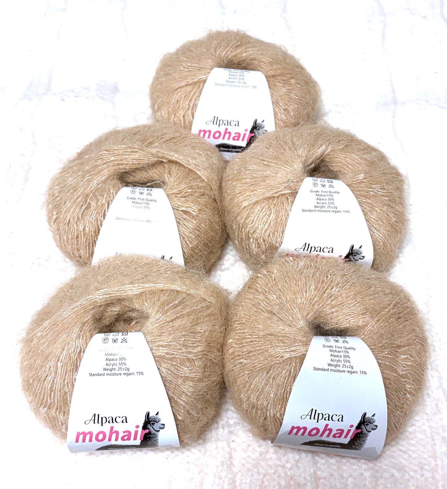 5 balls x 25g Alpaca Mohair yarn : Mohair + Alpaca + Acrylic : 08 Caramel