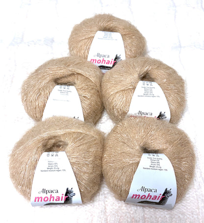 5 balls x 25g Alpaca Mohair yarn : Mohair + Alpaca + Acrylic : 08 Caramel