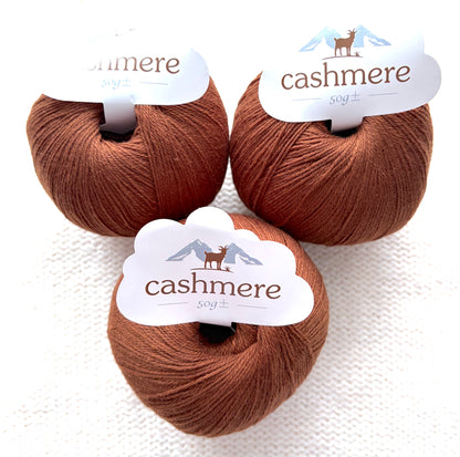 3 balls x 50g Cashmere yarn : 100% Cashmere : 19 Russet Brown