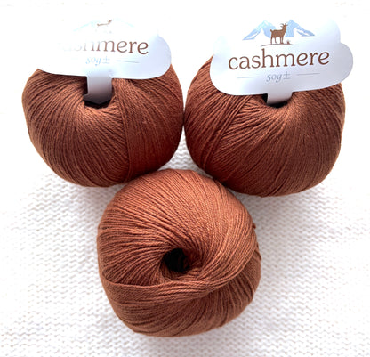 3 balls x 50g Cashmere yarn : 100% Cashmere : 19 Russet Brown