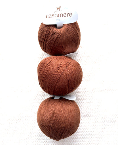 3 balls x 50g Cashmere yarn : 100% Cashmere : 19 Russet Brown