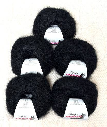 5 balls x 25g Alpaca Mohair yarn : Mohair + Alpaca + Acrylic : 05 Black