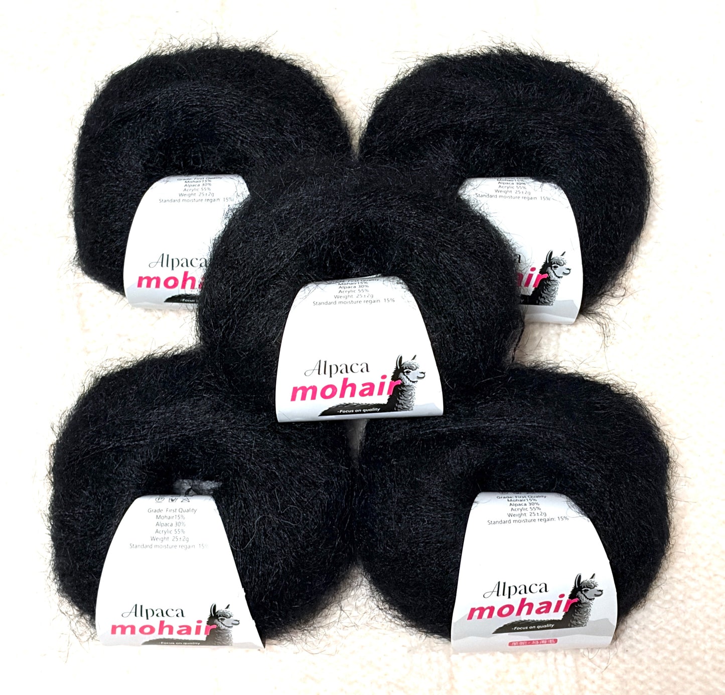 5 balls x 25g Alpaca Mohair yarn : Mohair + Alpaca + Acrylic : 05 Black
