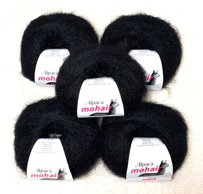 5 balls x 25g Alpaca Mohair yarn : Mohair + Alpaca + Acrylic : 05 Black