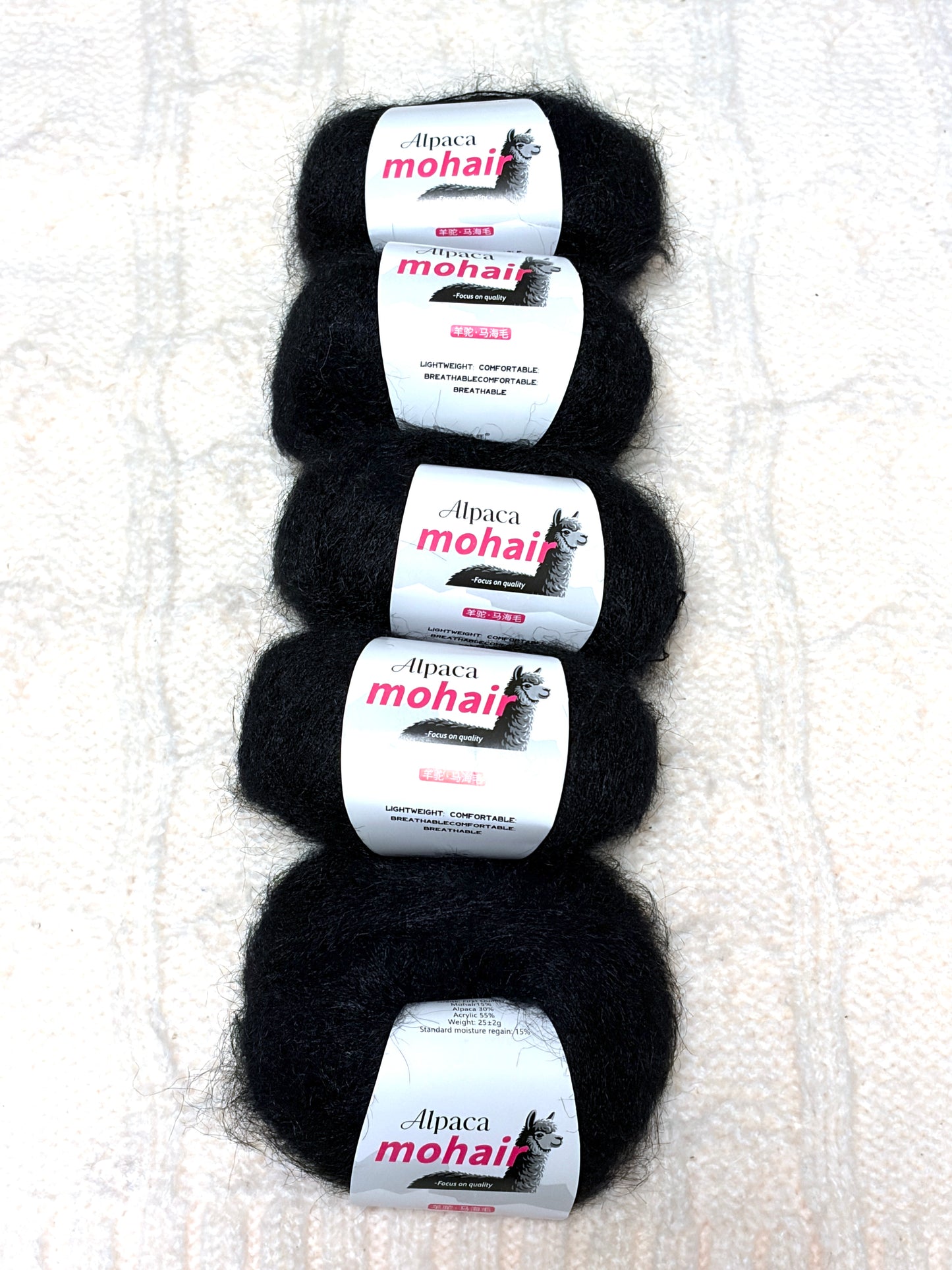 5 balls x 25g Alpaca Mohair yarn : Mohair + Alpaca + Acrylic : 05 Black