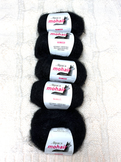 5 balls x 25g Alpaca Mohair yarn : Mohair + Alpaca + Acrylic : 05 Black
