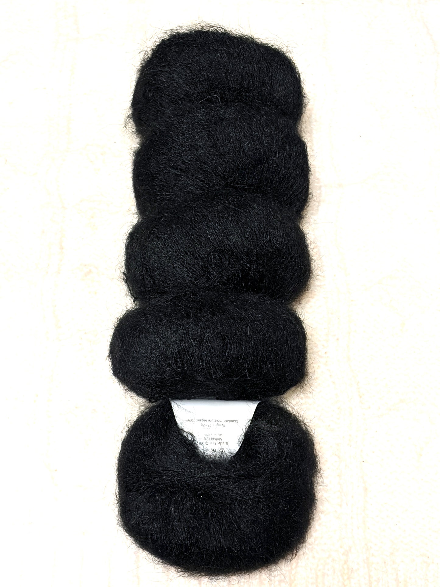 5 balls x 25g Alpaca Mohair yarn : Mohair + Alpaca + Acrylic : 05 Black