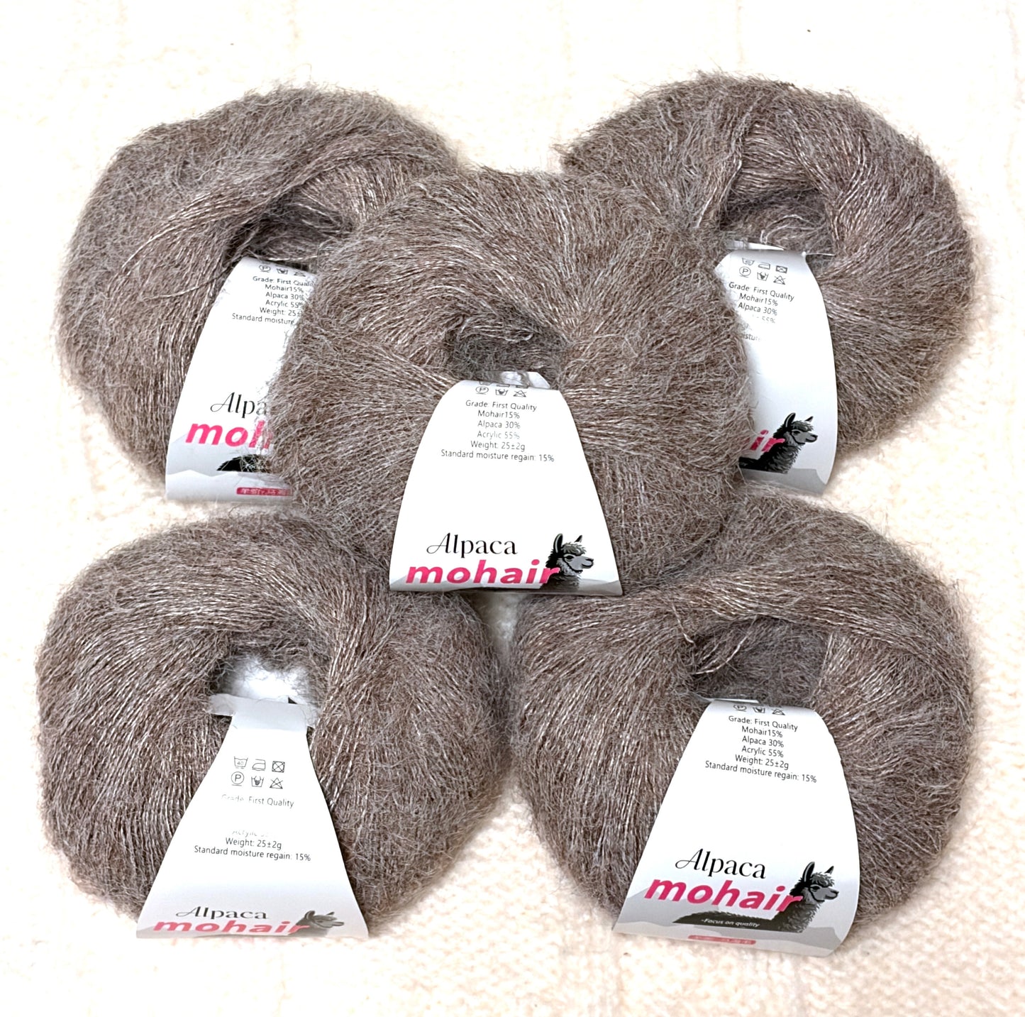 5 balls x 25g Alpaca Mohair yarn : Mohair + Alpaca + Acrylic : 10 Brown