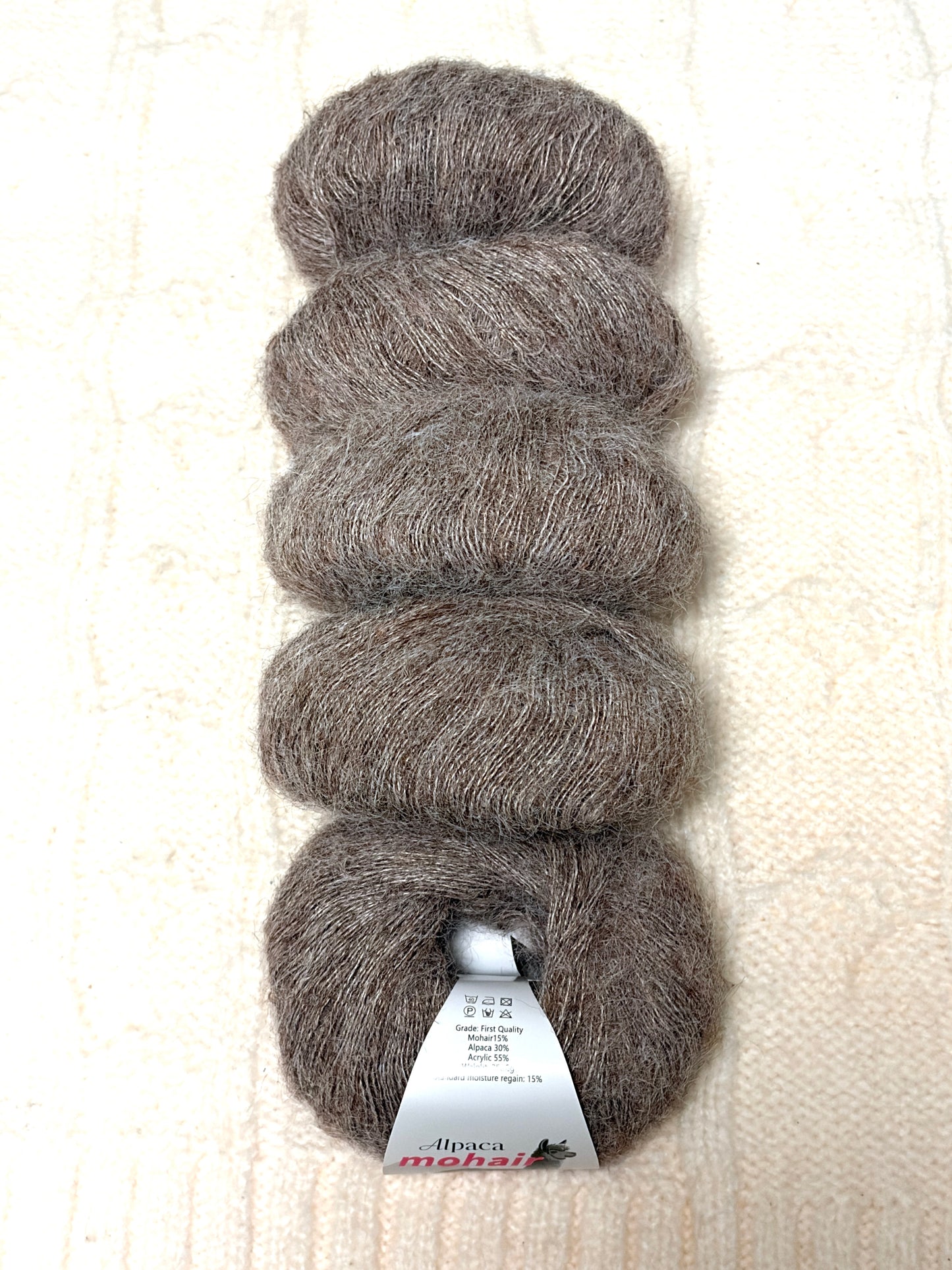 5 balls x 25g Alpaca Mohair yarn : Mohair + Alpaca + Acrylic : 10 Brown