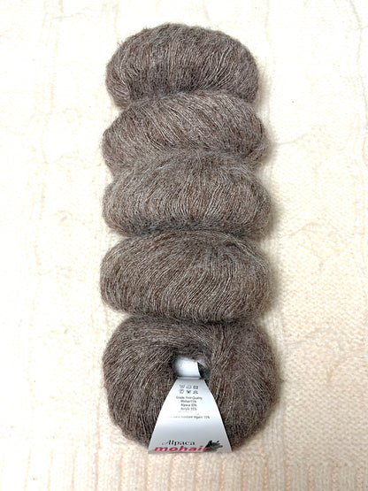 5 balls x 25g Alpaca Mohair yarn : Mohair + Alpaca + Acrylic : 10 Brown