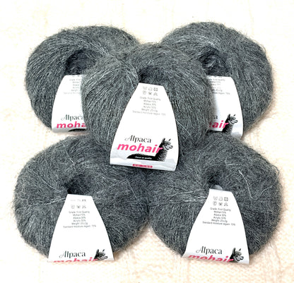 5 balls x 25g Alpaca Mohair yarn : Mohair + Alpaca + Acrylic : 04 Grey