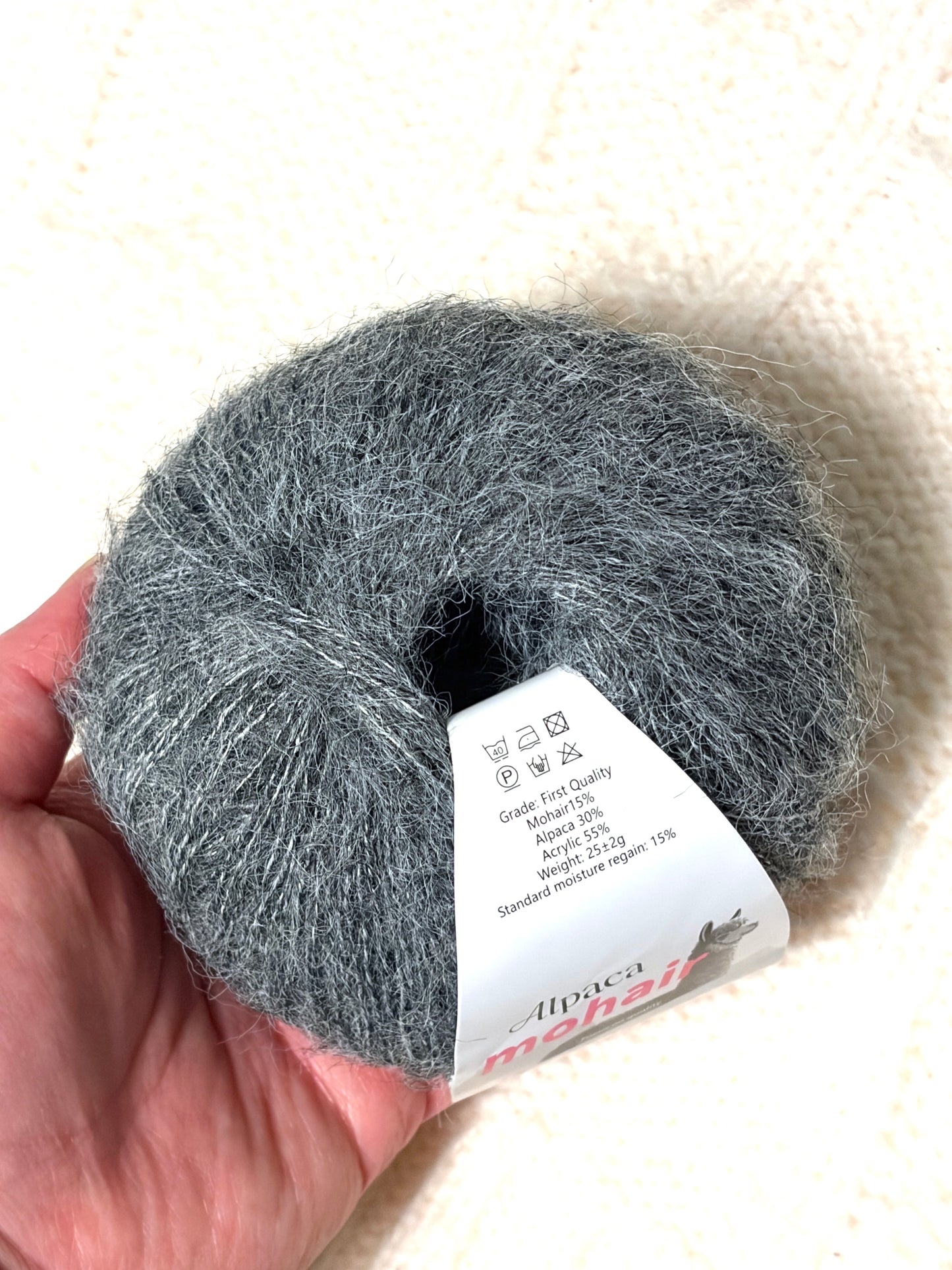 5 balls x 25g Alpaca Mohair yarn : Mohair + Alpaca + Acrylic : 04 Grey