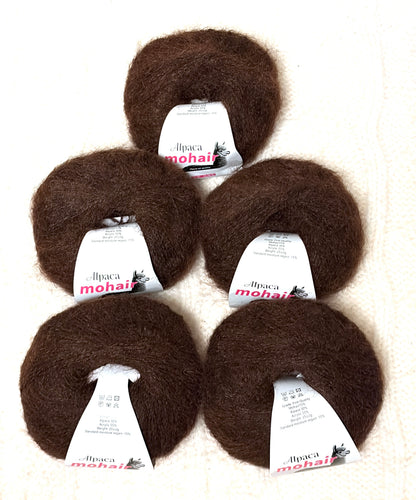 5 balls x 25g Alpaca Mohair yarn : Mohair + Alpaca + Acrylic : 11 Dark Brown