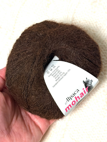 5 balls x 25g Alpaca Mohair yarn : Mohair + Alpaca + Acrylic : 11 Dark Brown
