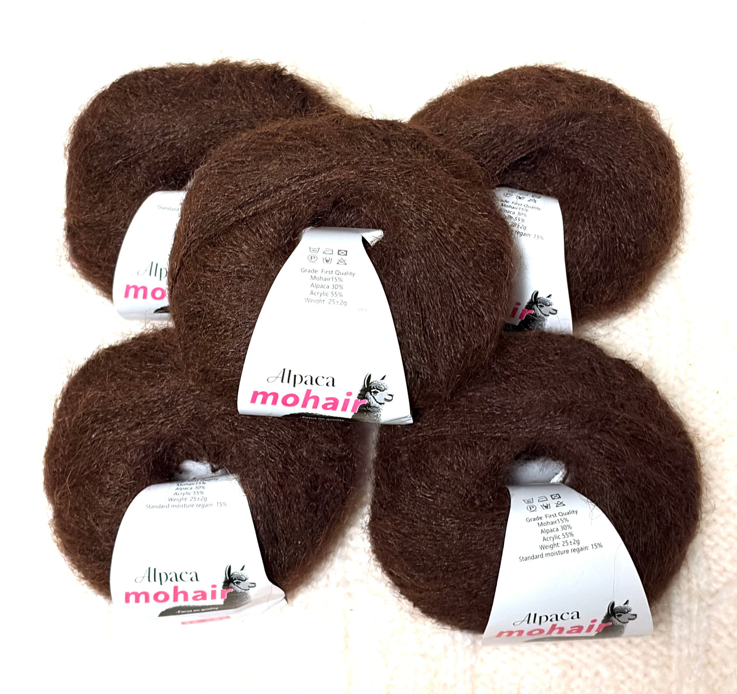 5 balls x 25g Alpaca Mohair yarn : Mohair + Alpaca + Acrylic : 11 Dark Brown