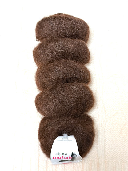 5 balls x 25g Alpaca Mohair yarn : Mohair + Alpaca + Acrylic : 11 Dark Brown