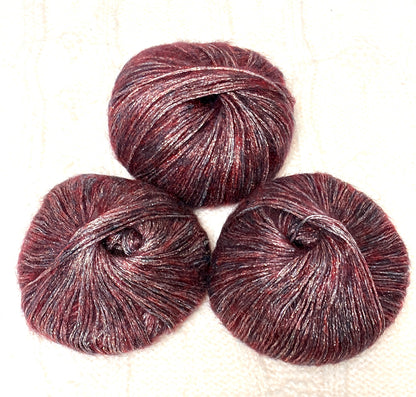 3 balls x 25g Glitter Mohair yarn : Mohair + Wool + Rayon : 03 Burgundy