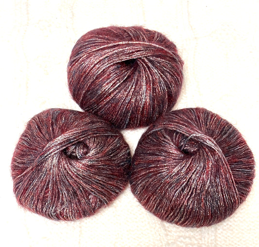3 balls x 25g Glitter Mohair yarn : Mohair + Wool + Rayon : 03 Burgundy