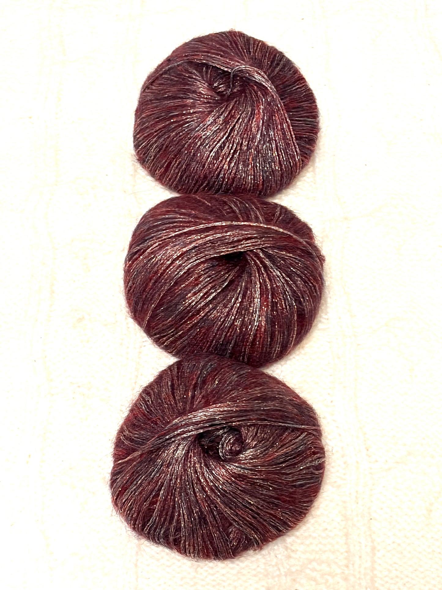 3 balls x 25g Glitter Mohair yarn : Mohair + Wool + Rayon : 03 Burgundy