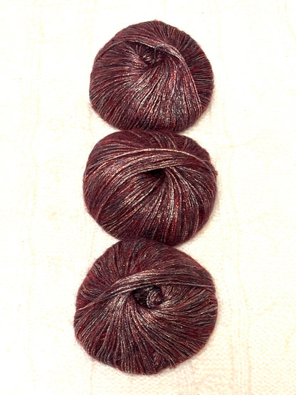 3 balls x 25g Glitter Mohair yarn : Mohair + Wool + Rayon : 03 Burgundy